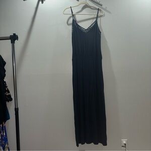 Victoria’s Secret Navy Blue Maxi Dress – Size Large – Built-In Bra & Mesh Detail